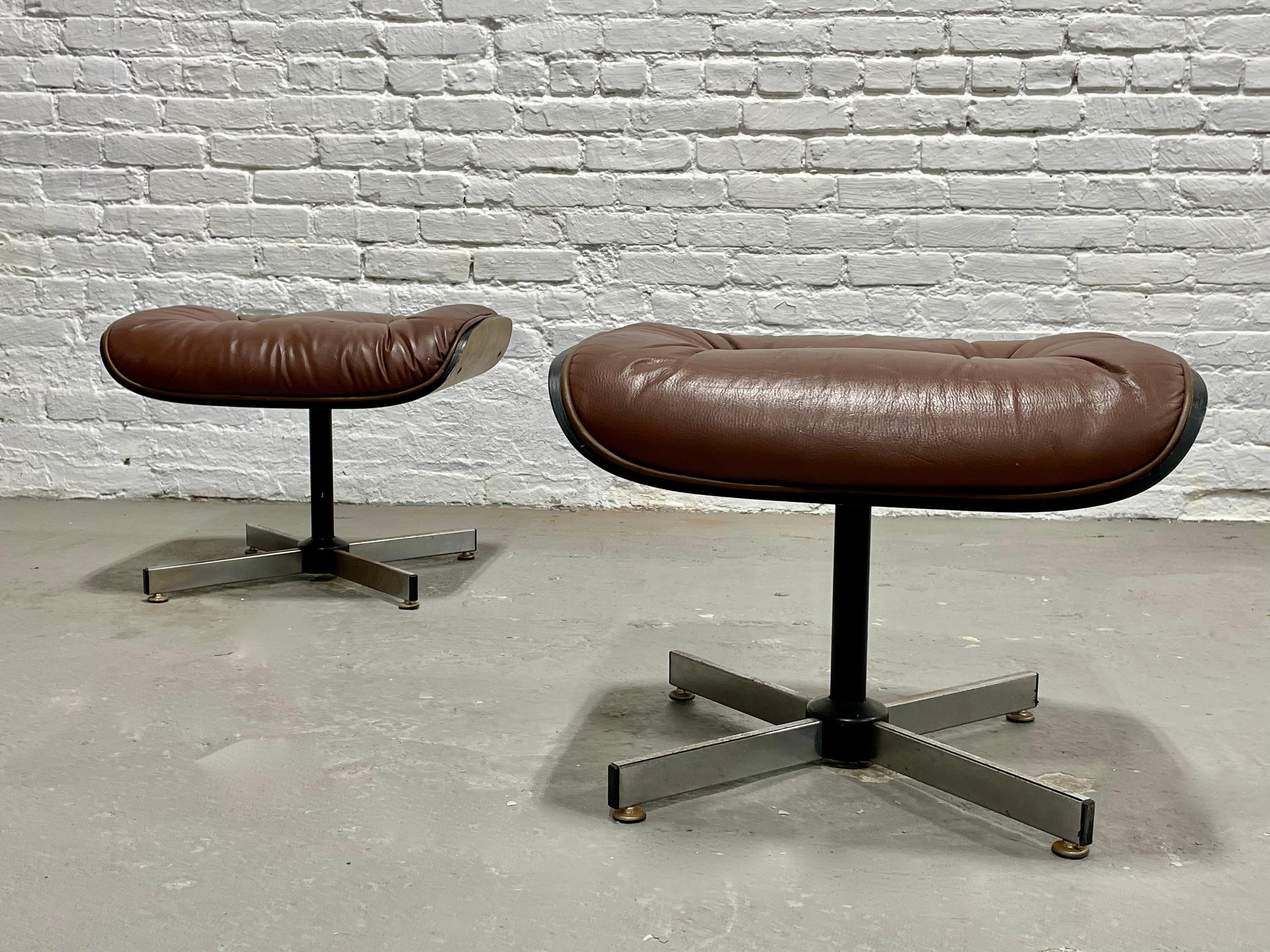 Vintage Mid Century MODERN Brown OTTOMANS / Footstools, a Pair In Good Condition For Sale In Weehawken, NJ