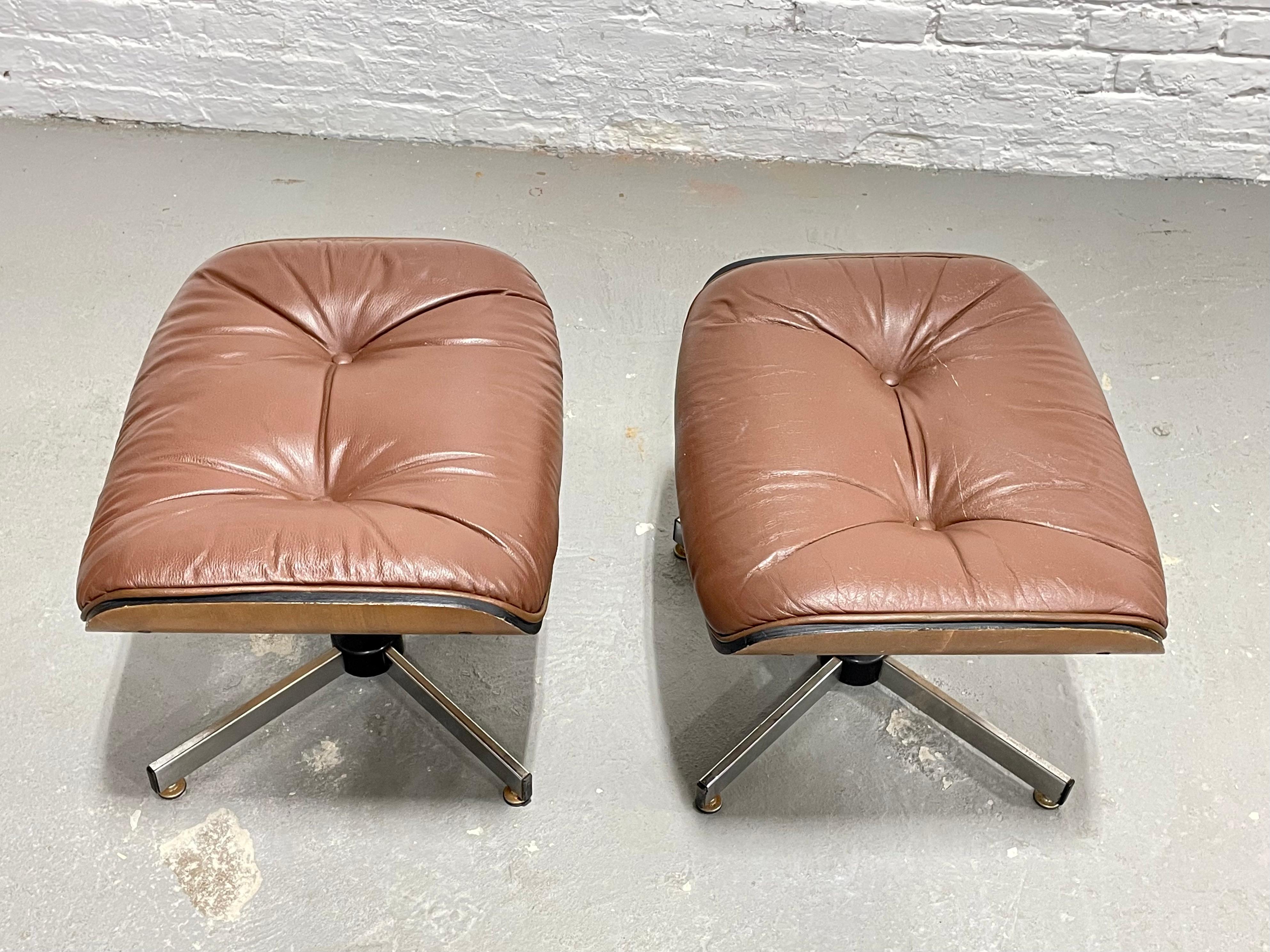 Late 20th Century Vintage Mid Century MODERN Brown OTTOMANS / Footstools, a Pair For Sale
