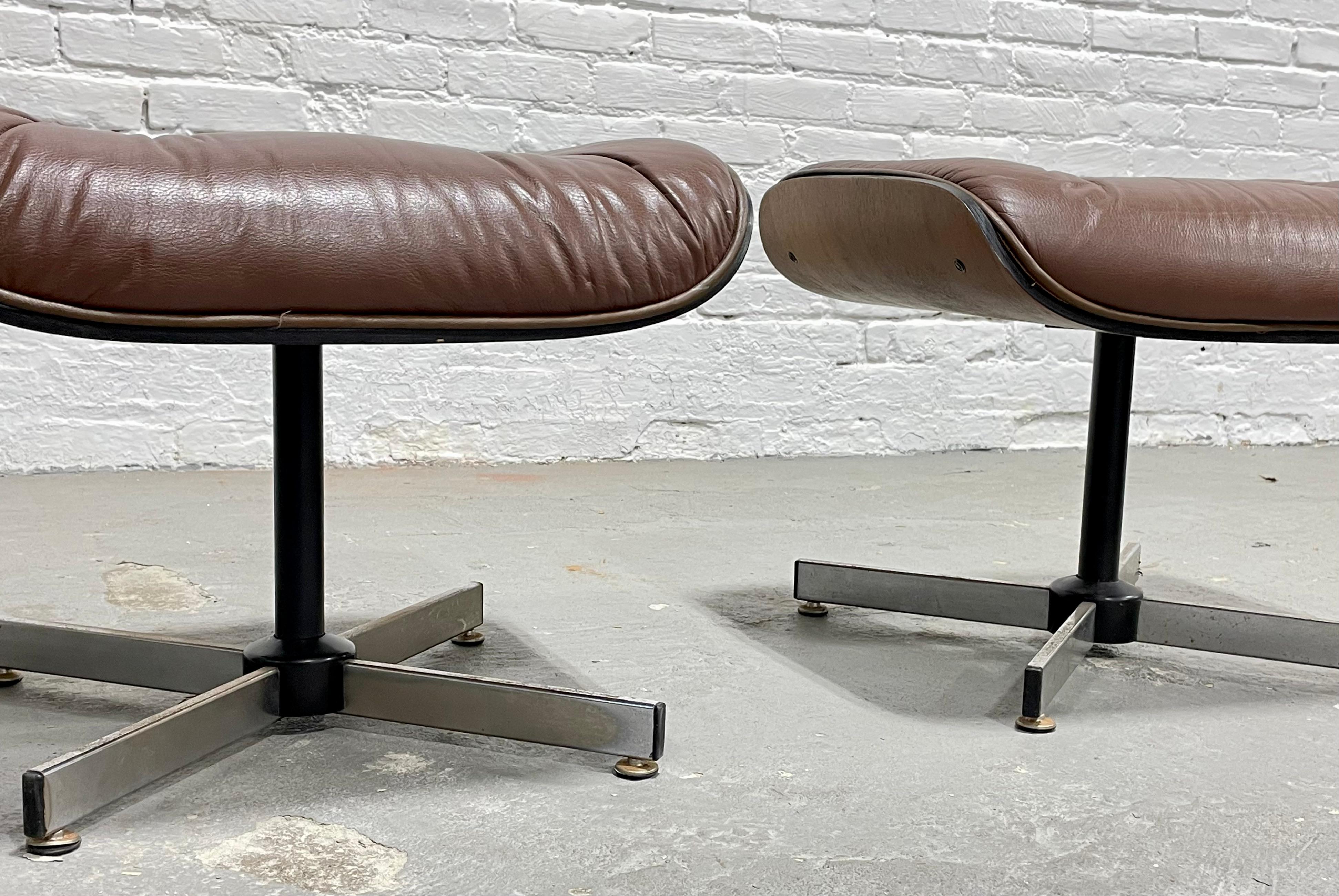 Vintage Mid Century MODERN Brown OTTOMANS / Footstools, a Pair For Sale 1