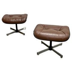 Vintage Mid Century MODERN EAMES styled Brown OTTOMANS / Footstools, a Pair