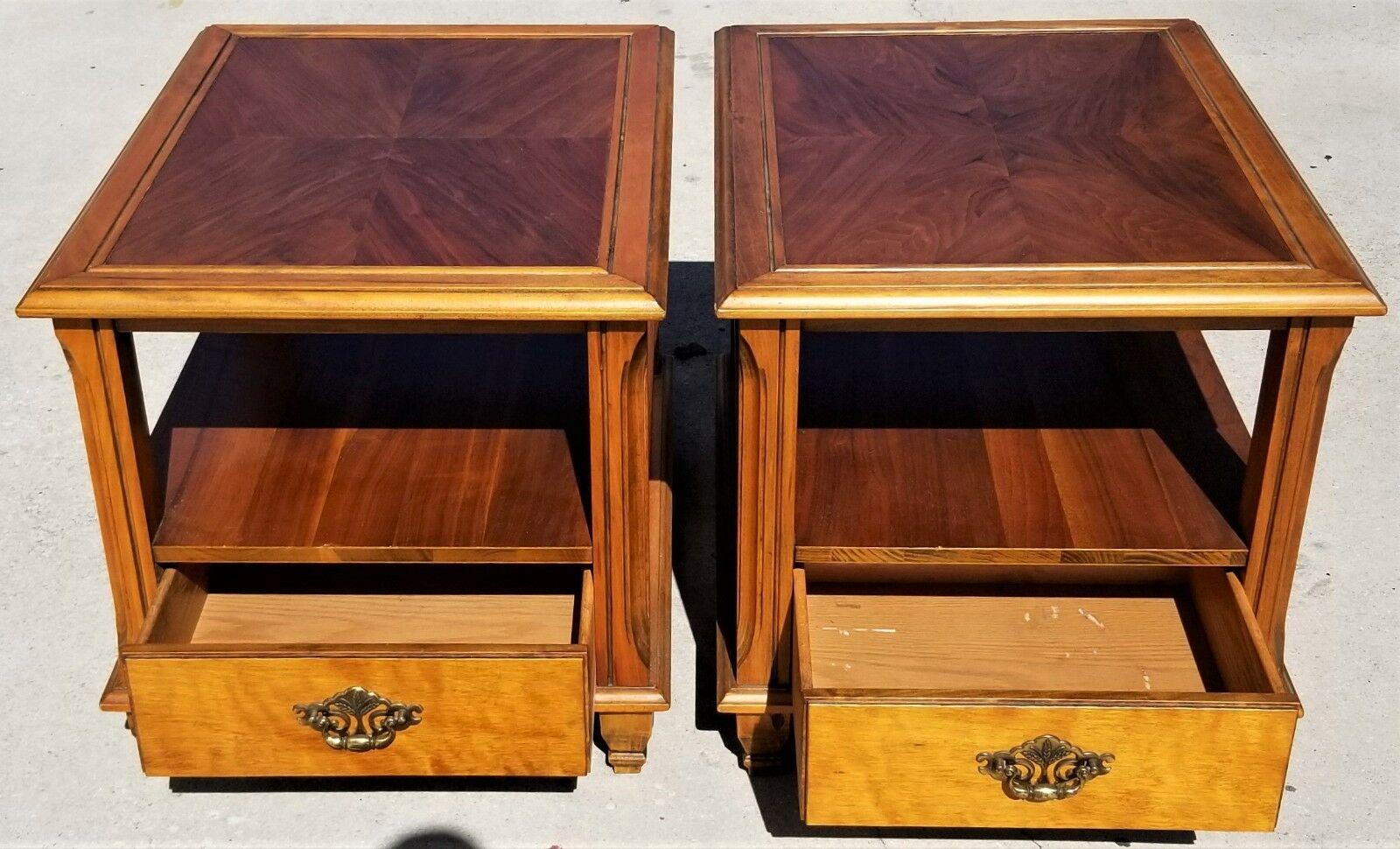 For FULL item description click on CONTINUE READING at the bottom of this page.

Offering One Of Our Recent Palm Beach Estate Fine Art Acquisitions Of A
Pair of Vintage Mid-Century Modern Italian Provincial Side End Tables w Drawers 

Approximate
