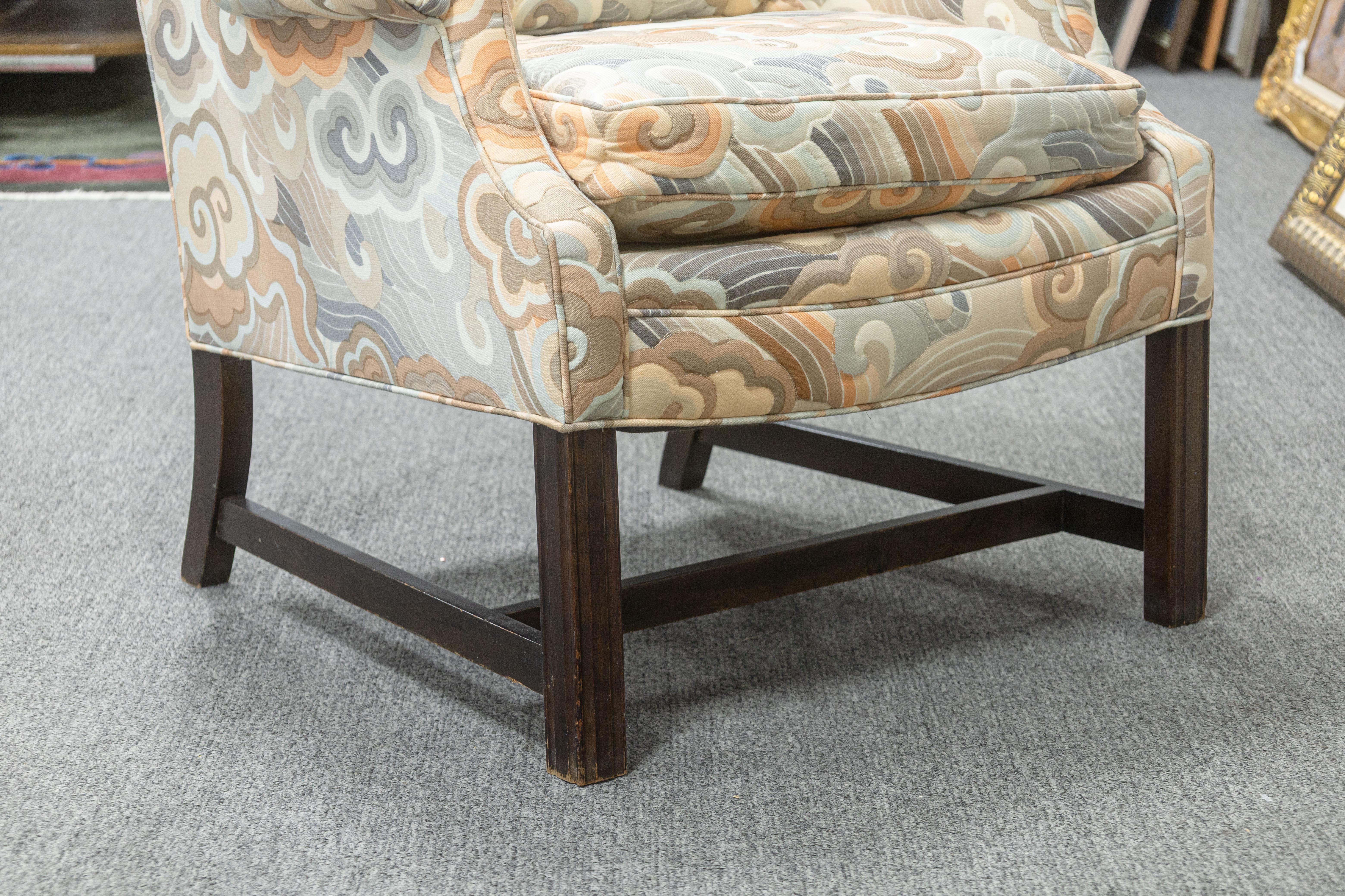 Fabric Vintage Mid Century Modern Erwin Lambeth Lounging Armchair and Ottoman For Sale