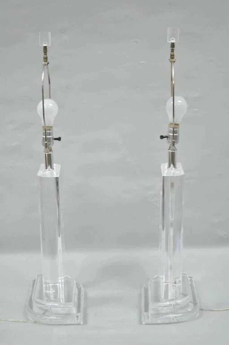 20th Century Vintage Mid Century Modern Etched Lucite Sculptural Table Lamps by Van Teal Pair For Sale