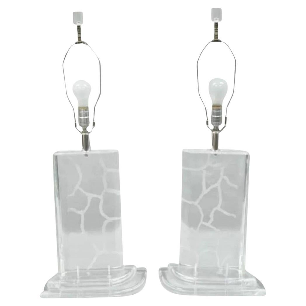 Vintage Mid Century Modern Etched Lucite Sculptural Table Lamps by Van Teal Pair For Sale