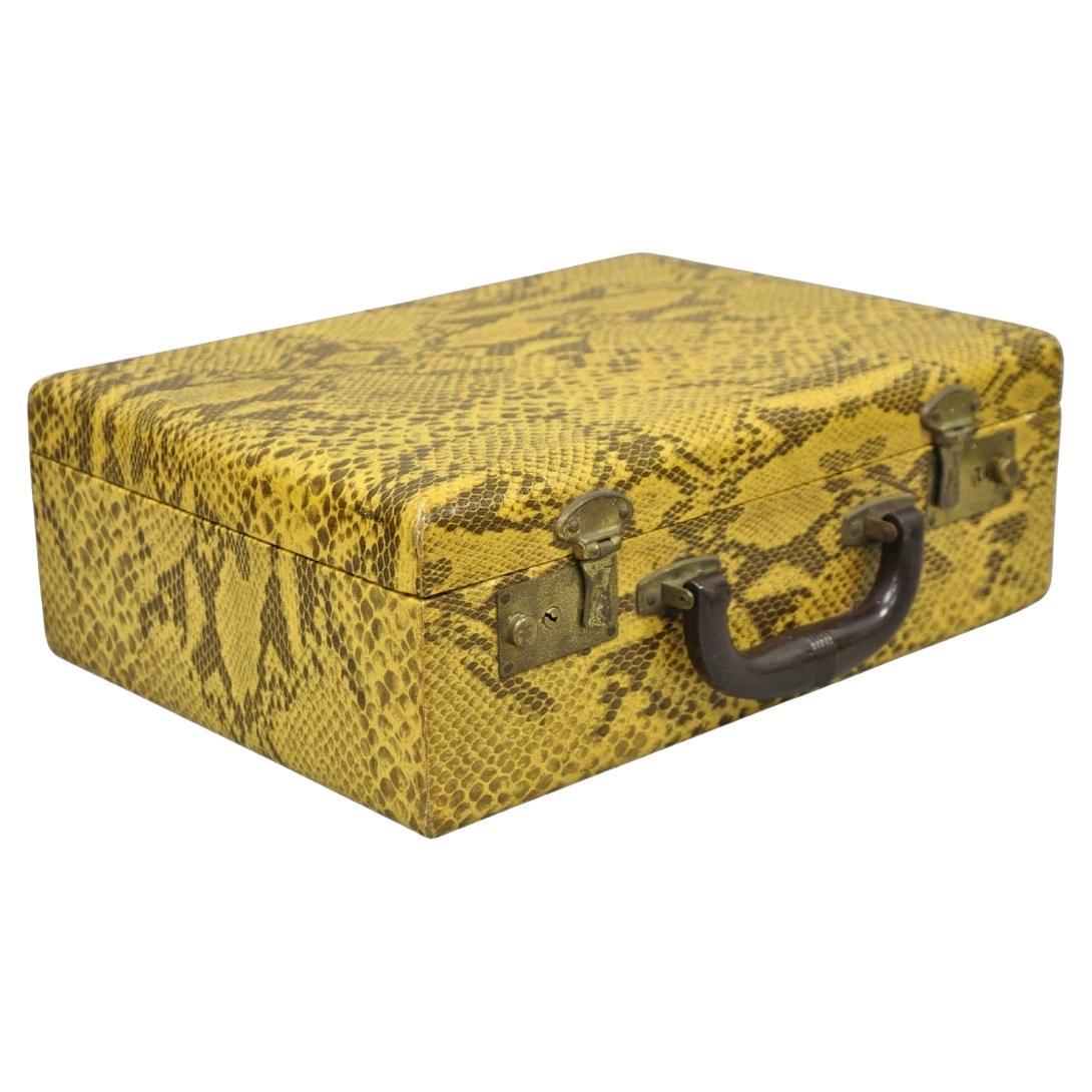 Vintage Mid Century Modern Faux Python Snakeskin Travel Toiletry Case Suitcase