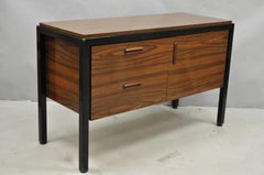 Vintage Mid Century Modern Faux Rosewood Laminate Steel Metal Credenza Cabinet