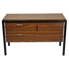 Vintage Mid Century Modern Faux Rosewood Laminate Steel Metal Credenza Cabinet