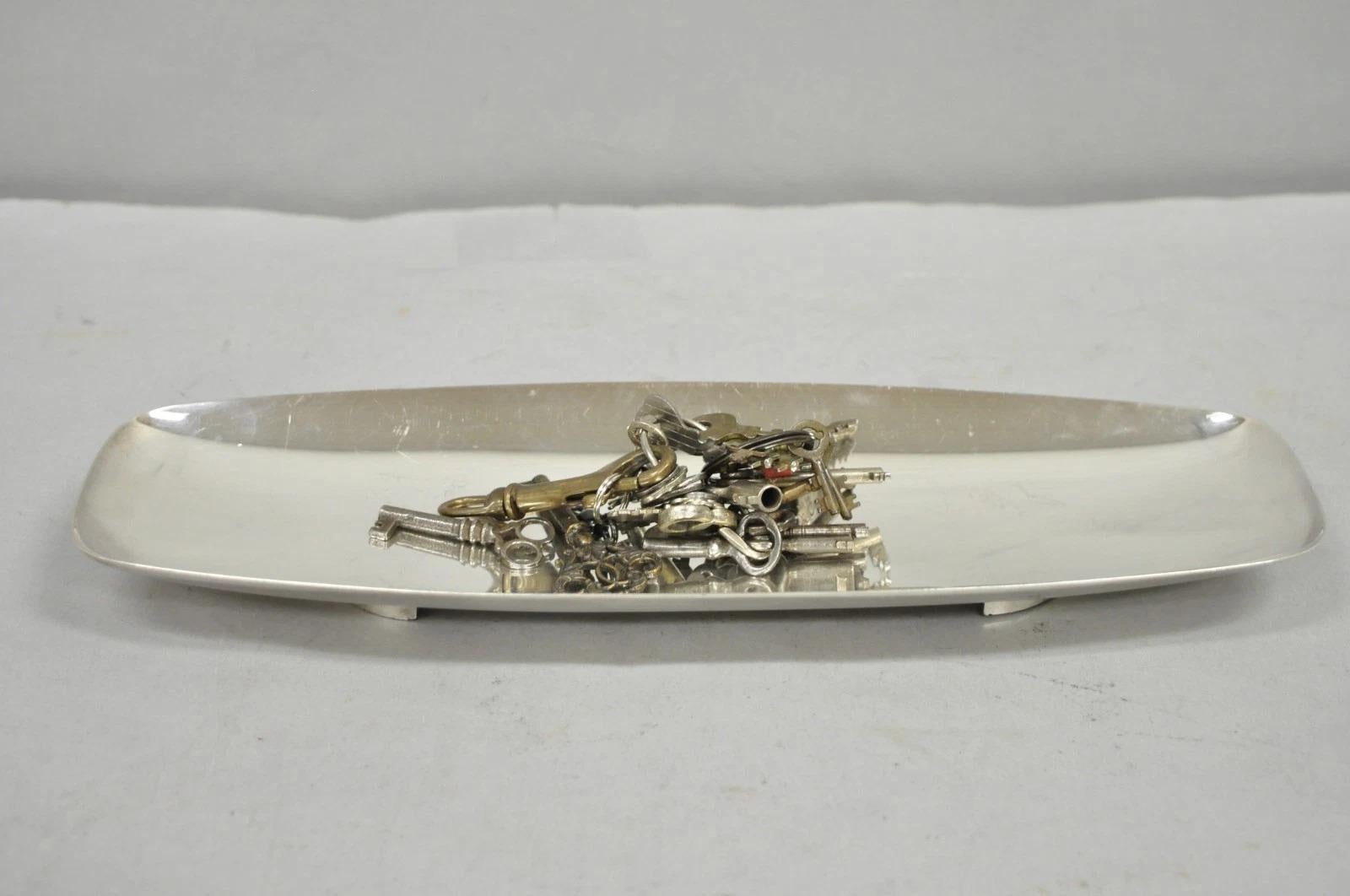 Vintage Mid Century Modern FB Rogers 529 Silver Plated Narrow Trinket Dish Pair For Sale 4
