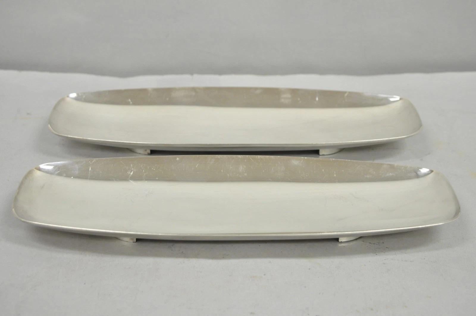 Vintage Mid Century Modern FB Rogers 529 Silver Plated Narrow Trinket Dish Pair For Sale 5