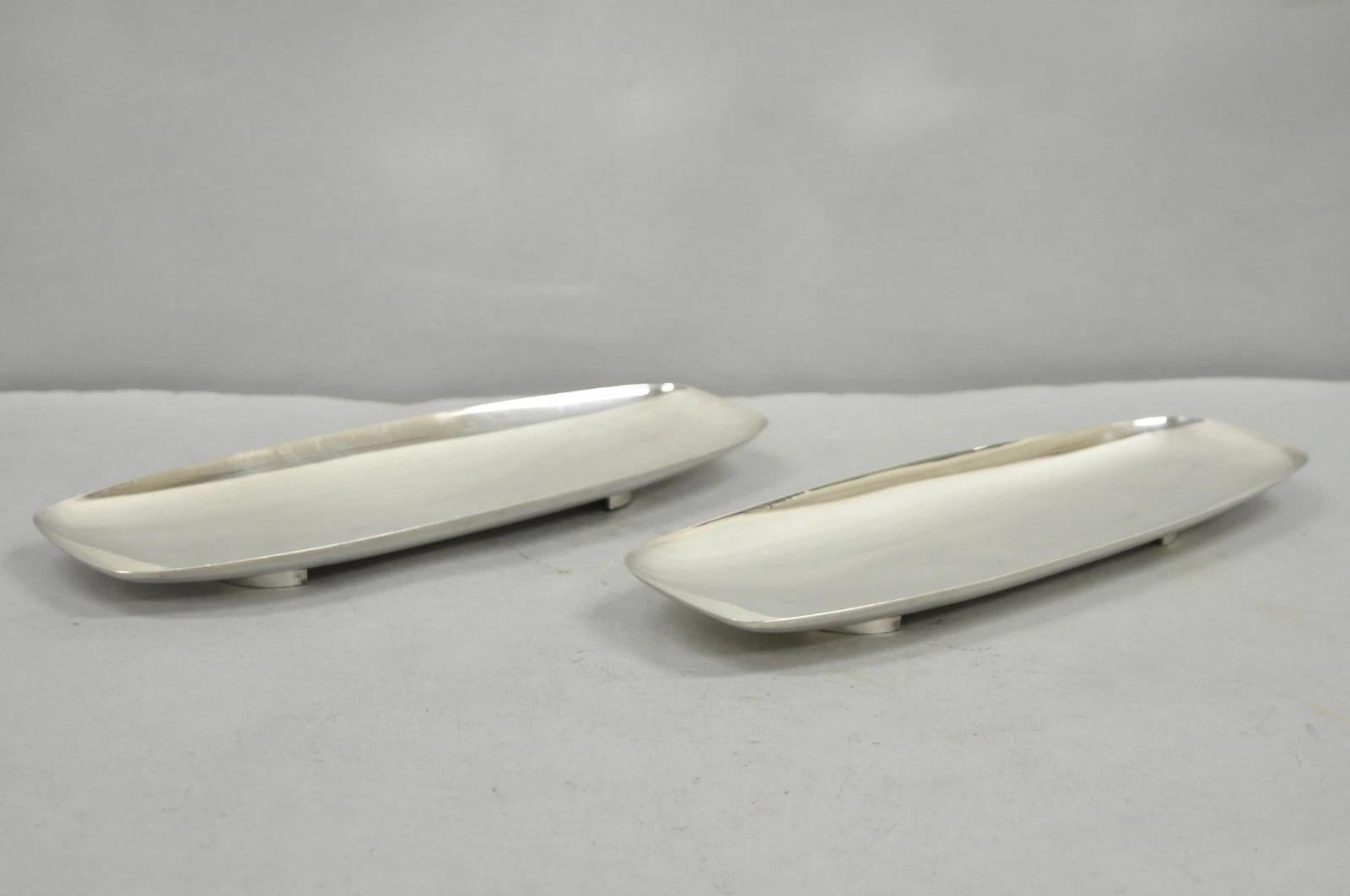 Vintage Mid Century Modern FB Rogers 529 Silver Plated Narrow Trinket Dish Pair For Sale 6