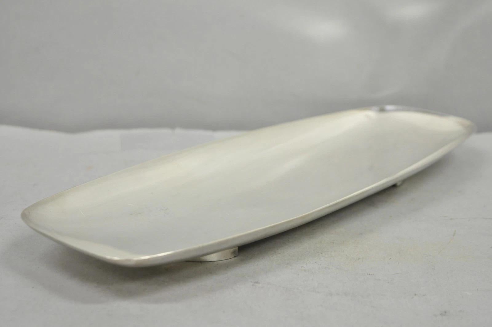 Vintage Mid Century Modern FB Rogers 529 Silver Plated Modernist Narrow Trinket Serving Dish Raised on Sculpted Feet - a Pair. Circa Mid 20th Century. Measurements: 1