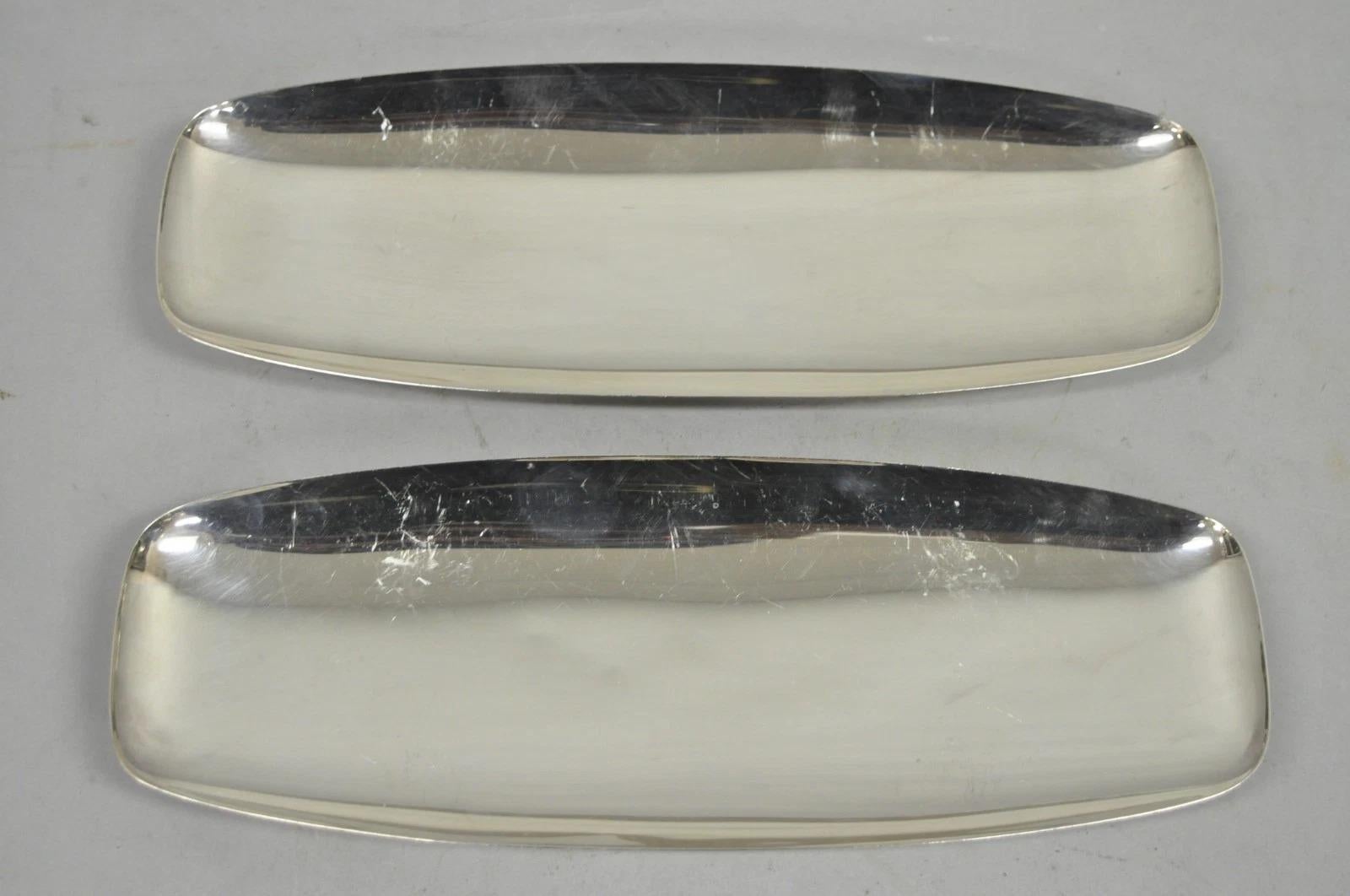 20th Century Vintage Mid Century Modern FB Rogers 529 Silver Plated Narrow Trinket Dish Pair For Sale