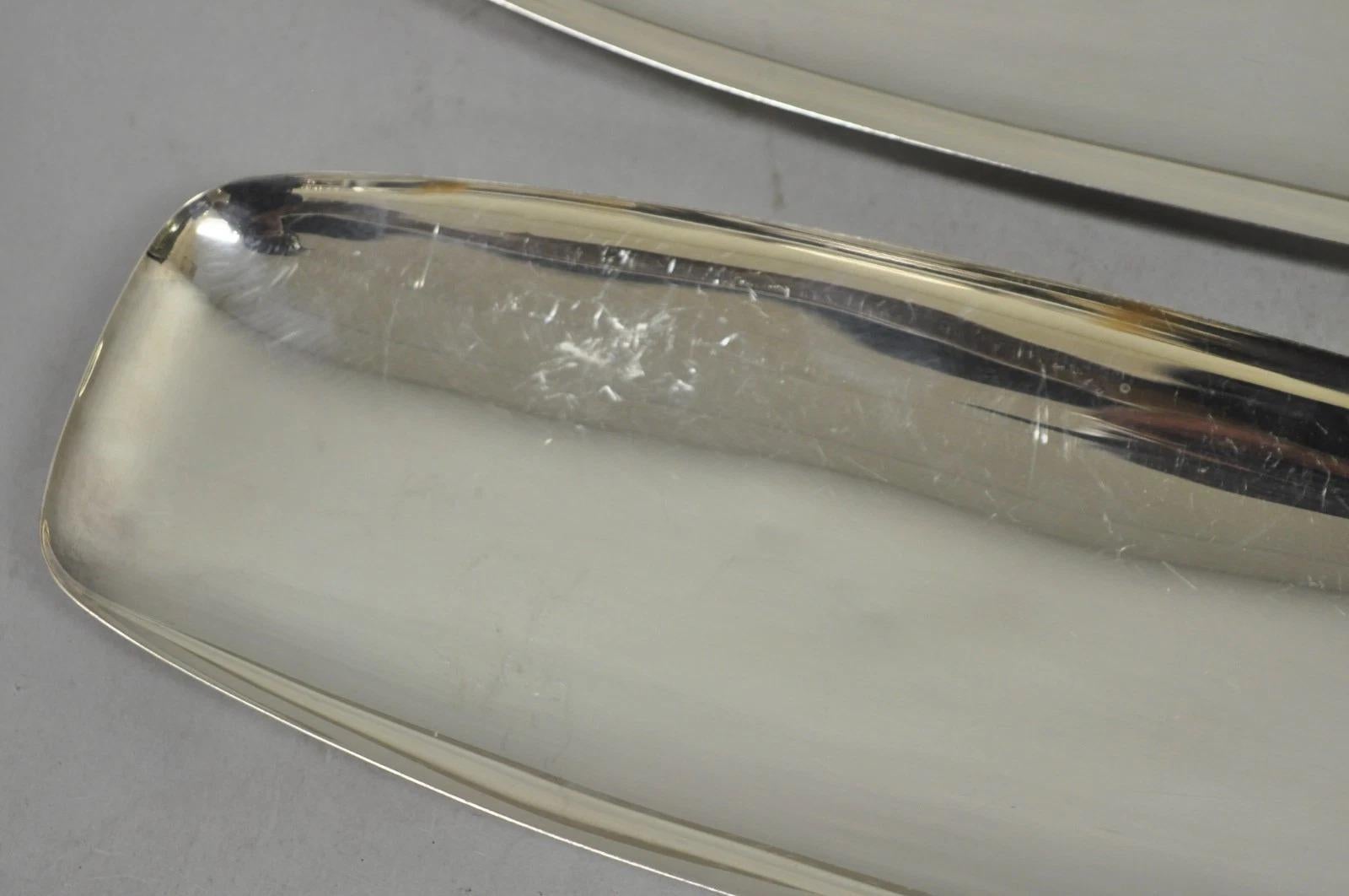 Vintage Mid Century Modern FB Rogers 529 Silver Plated Narrow Trinket Dish Pair For Sale 1