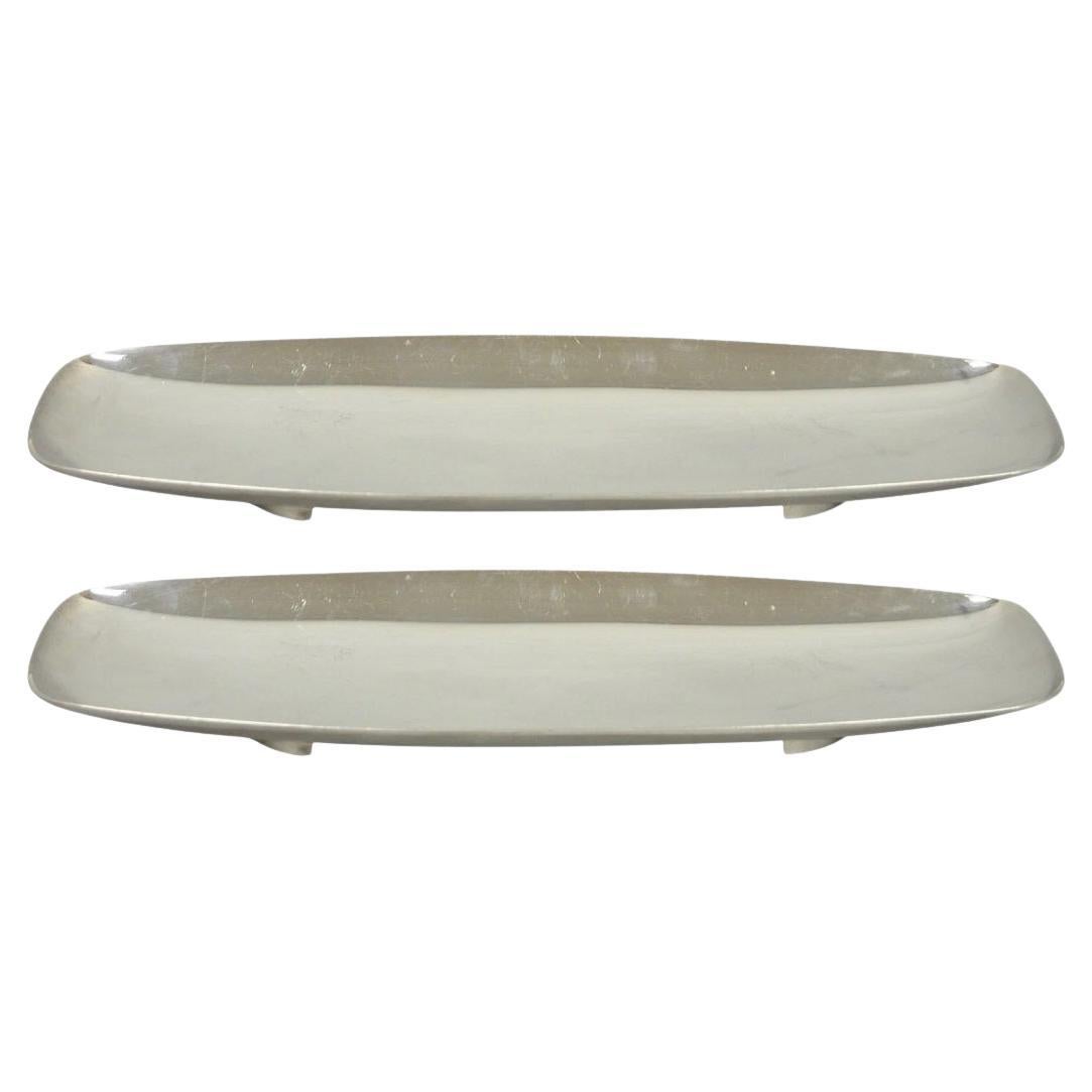 Vintage Mid Century Modern FB Rogers 529 Silver Plated Narrow Trinket Dish Pair For Sale
