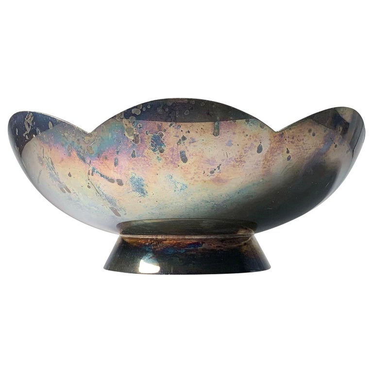 Vintage Mid Century Modern Fisher Silver Plate Centerpiece Bowl For Sale at 1stDibs