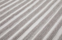 Vintage Mid-Century Modern Flat-Weave Rug in Warm Grey and White Color