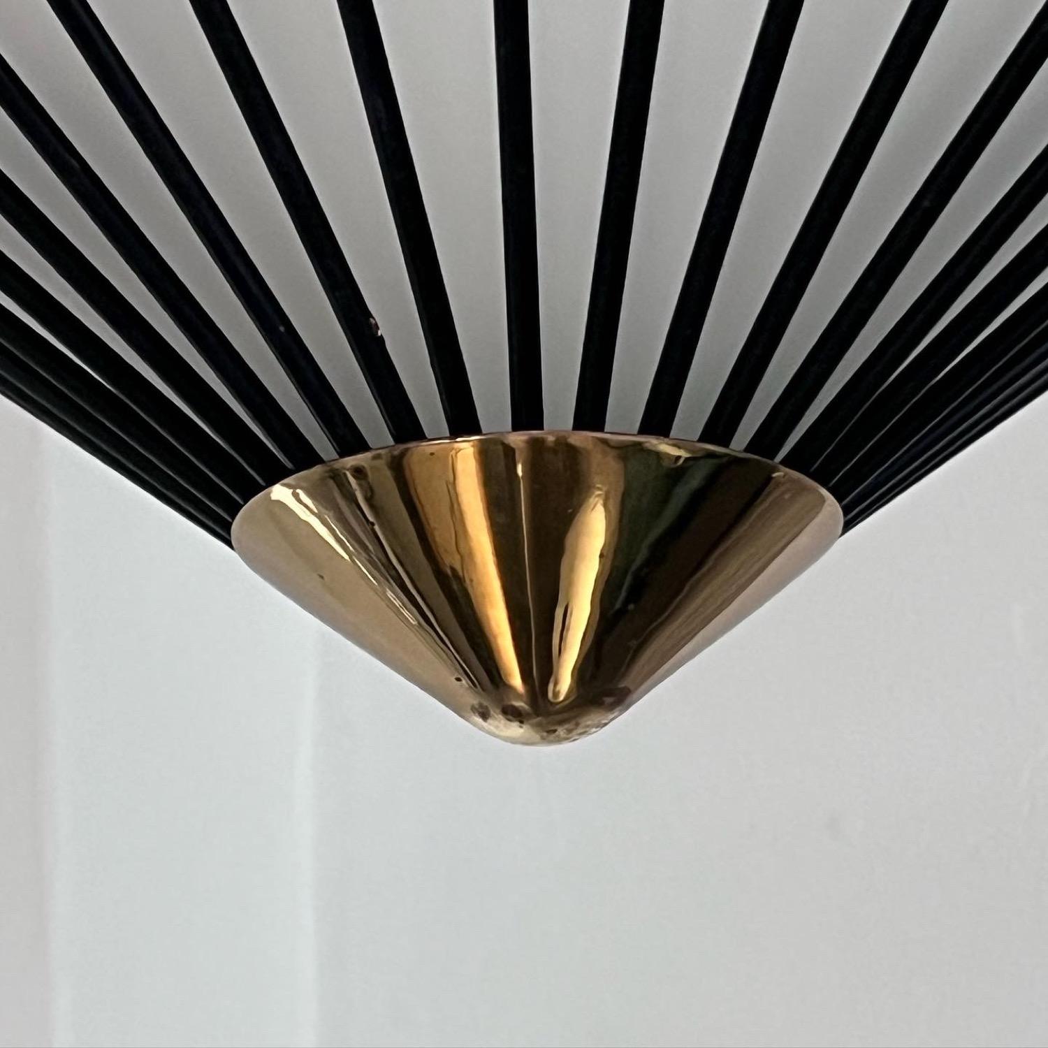Vintage Mid-Century Modern Flush Mount Lamp by Angelo Lelii, Brass and Opaline In Good Condition For Sale In Milano, IT