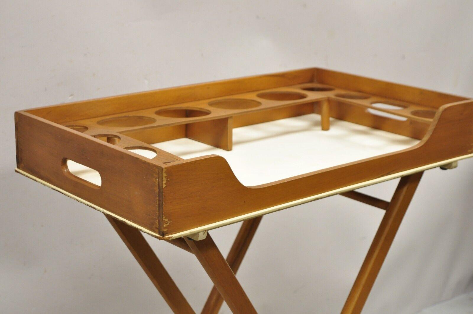 Vintage Mid Century Modern Folding Bar Cart Stand with Serving Tray 2