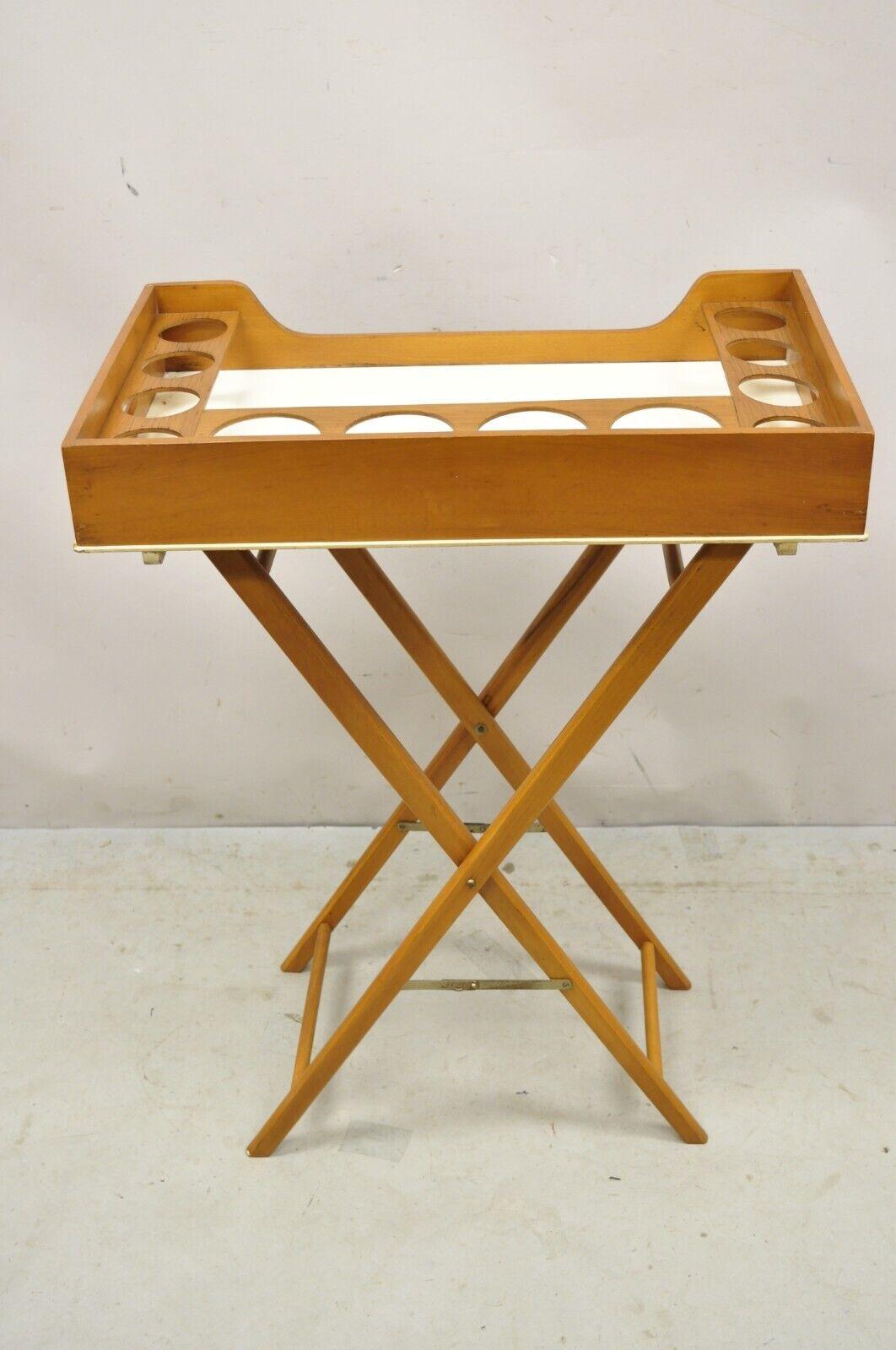Vintage Mid Century Modern Folding Bar Cart Stand with Serving Tray For Sale 3