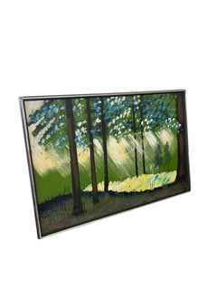 Vintage Mid-Century Modern Forest Landscape Painting, Signed