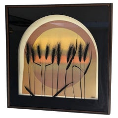 Vintage Mid Century Modern Framed Print signed Art by Thrasher- Retro Wall Decor