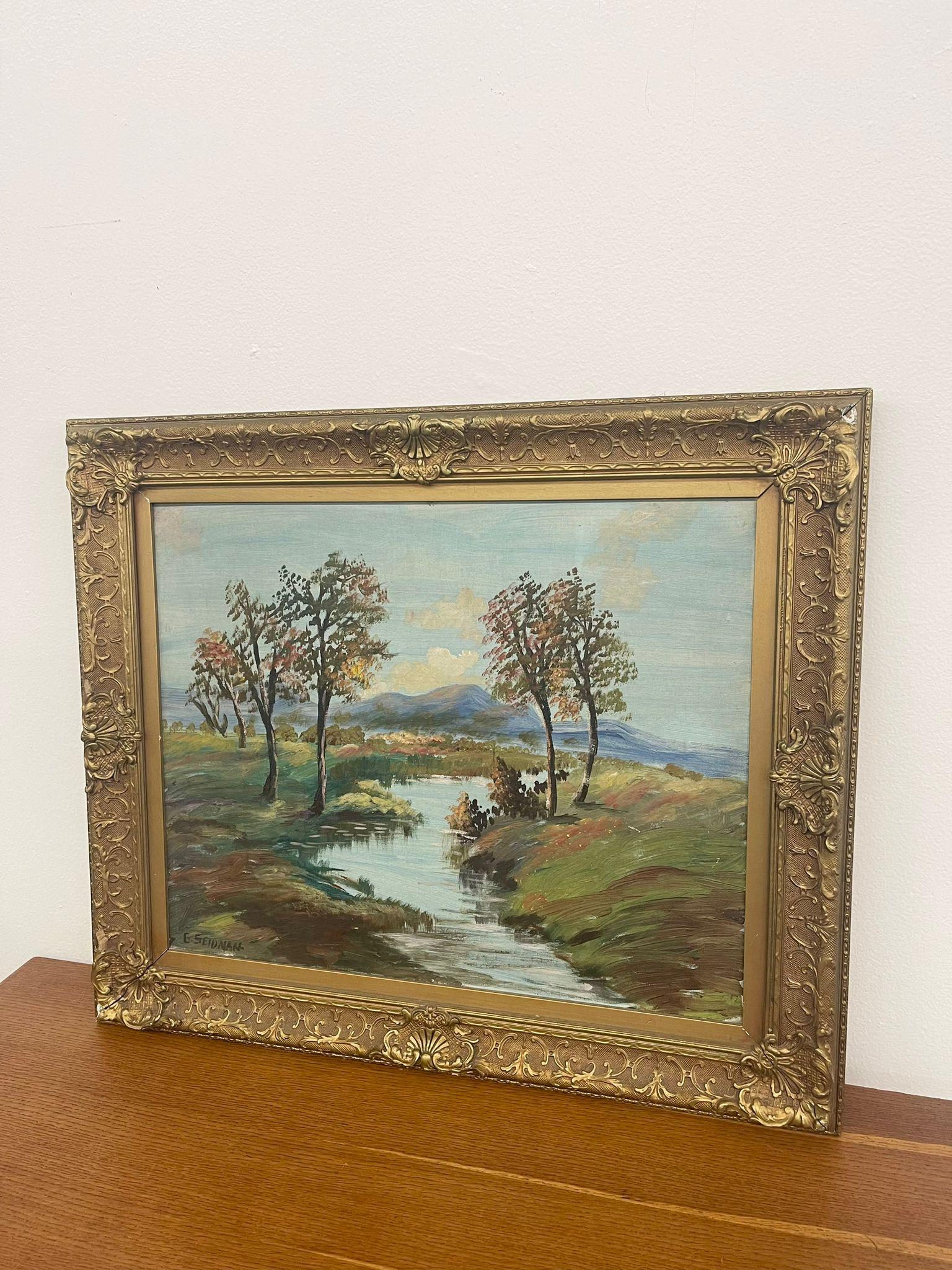 Quest'opera d'arte incorniciata e dipinta a mano è firmata G.Seidman e raffigura un paesaggio di campagna. Questo pezzo ha una bella patina e carattere. Vintage Condit come da foto. L'inserzione si riferisce solo all'articolo descritto.

Dimensioni.
