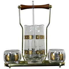 Vintage Mid-Century Modern Fred Press Glass Cocktail Caddy Set Sun Block Patter