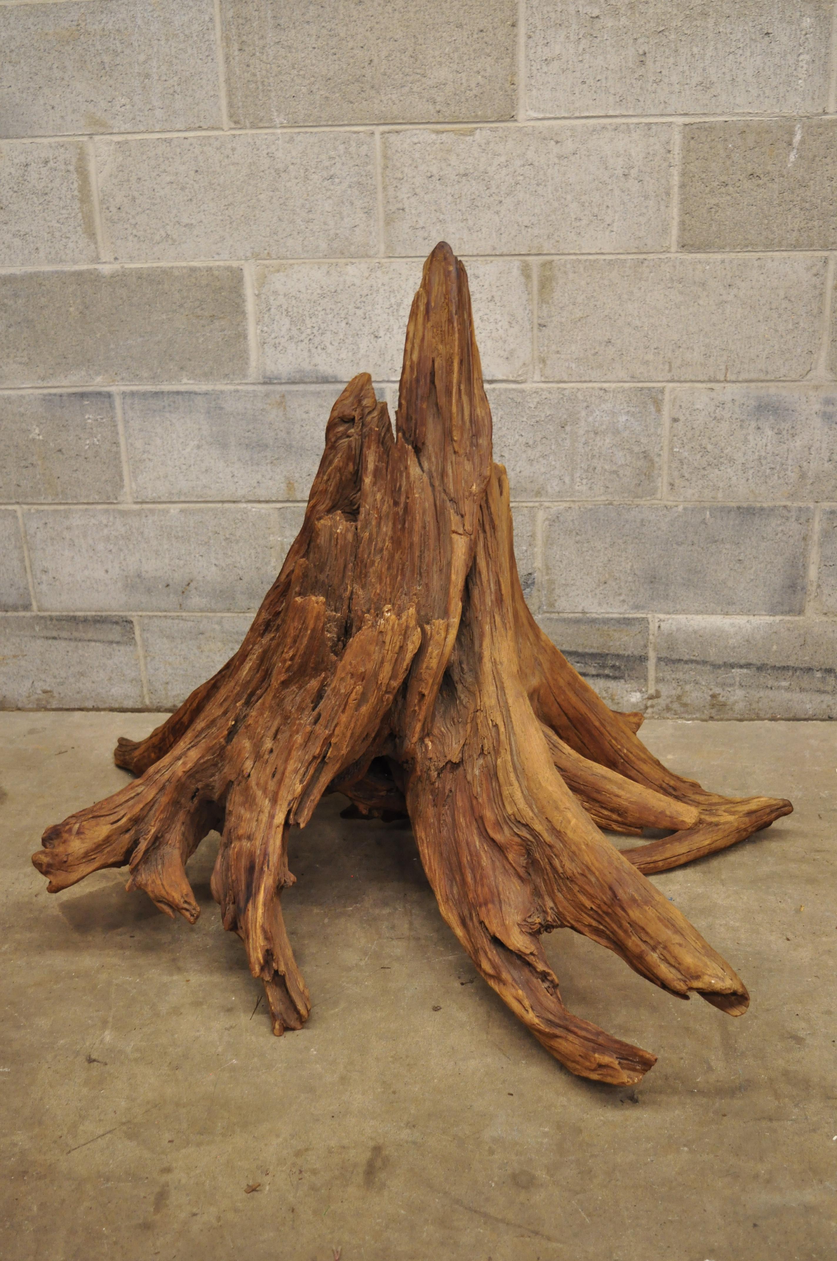 Large vintage Mid-Century Modern freeform tree root driftwood figural sculpture. Item features solid wood construction, very nice unique item, sleek sculptural form, circa mid-20th century. Measurements: 34