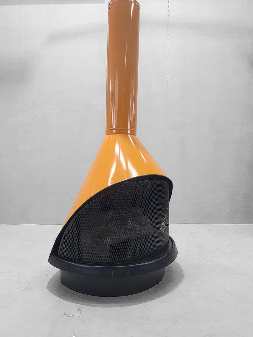 Metal Vintage Mid Century Modern Freestanding Electric Cone Fireplace in Orange For Sale
