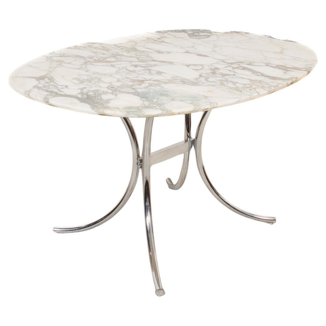 Vintage Mid-Century Modern French Oval Marble Top Dining Table with Chrome Base