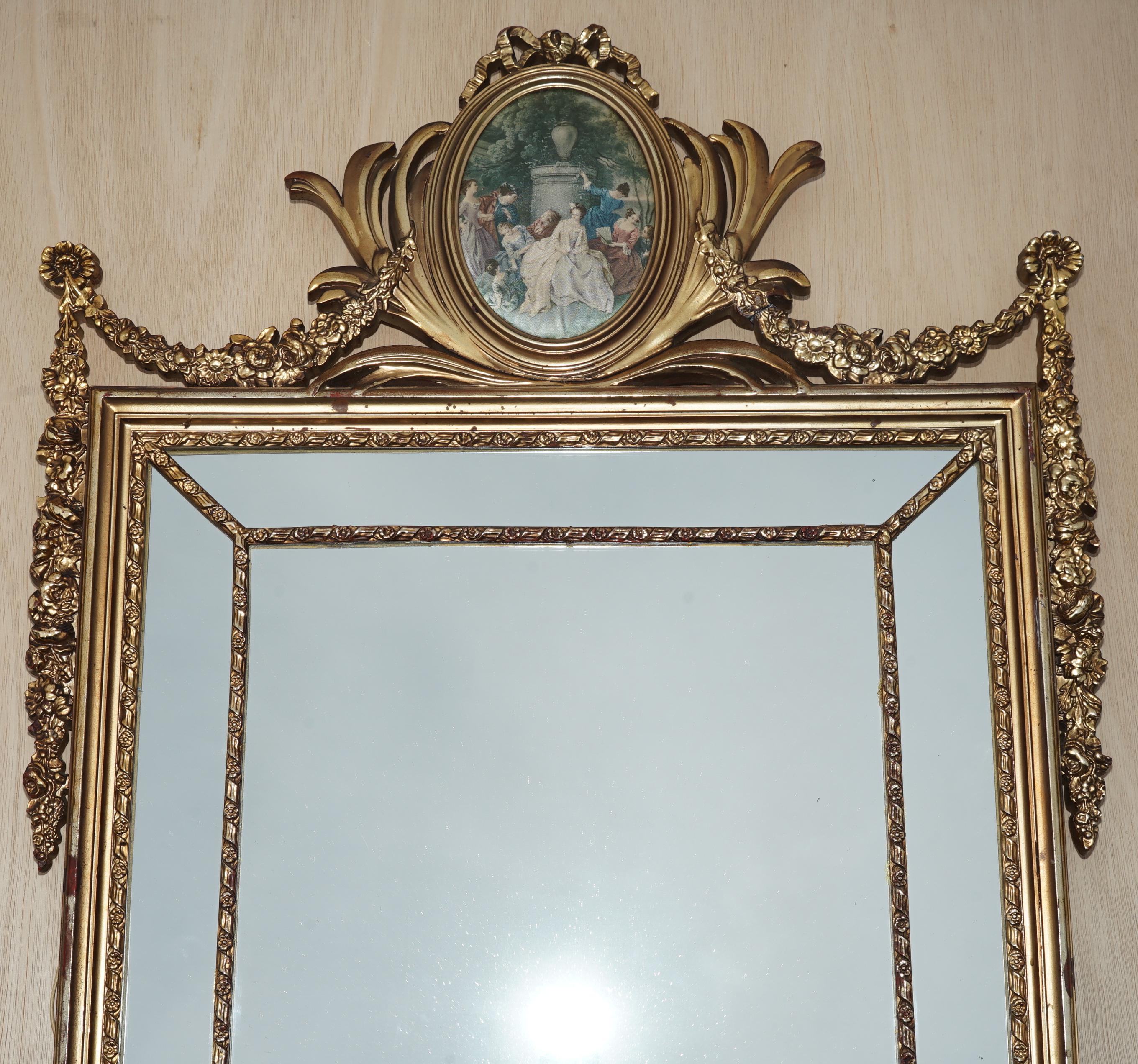 Mid-Century moderno SPECCHIO PANNELLATO A RITRATTO FRANCESE D'EPOCA DEL MEDIO SECOLO CON VETRO ORIGINALE in vendita