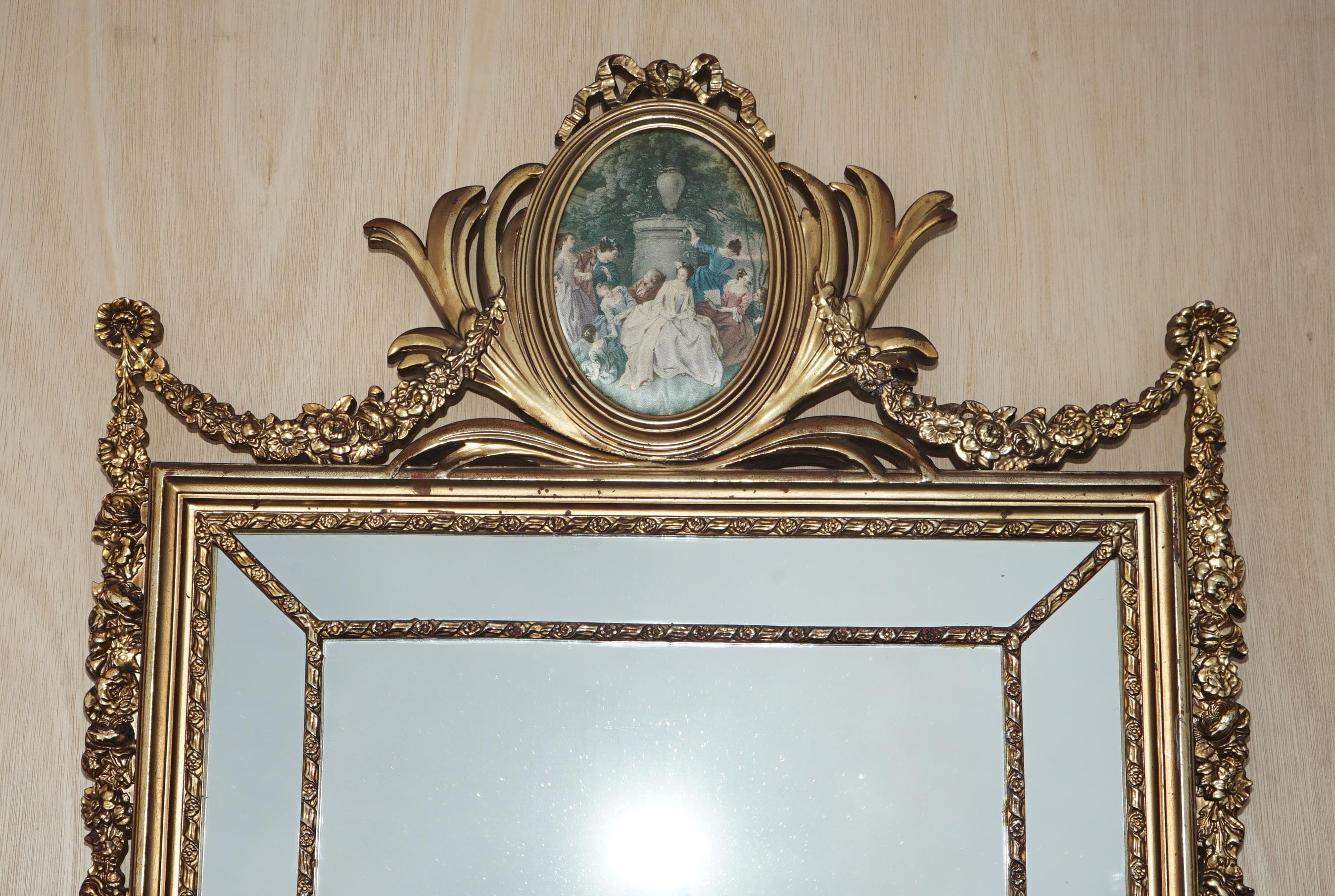 Francese SPECCHIO PANNELLATO A RITRATTO FRANCESE D'EPOCA DEL MEDIO SECOLO CON VETRO ORIGINALE in vendita