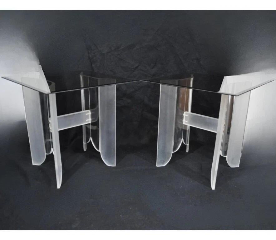 Vintage Mid Century Modern Frosted Lucite & Glass Butterfly End Tables - a Pair For Sale 4