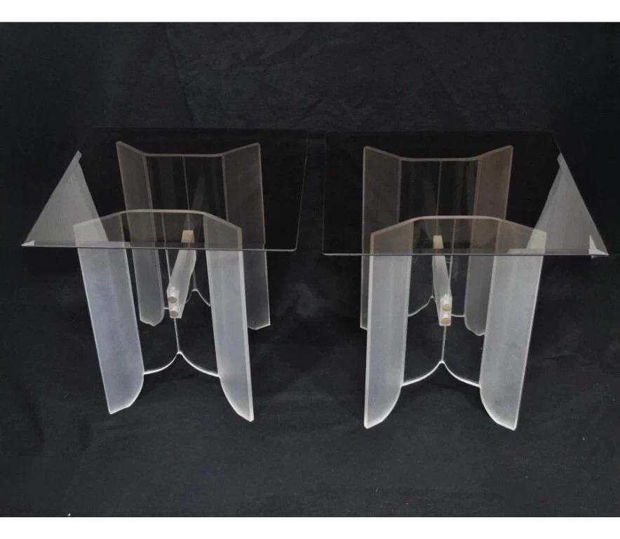Mid-Century Modern Vintage Mid Century Modern Frosted Lucite & Glass Butterfly End Tables - a Pair For Sale