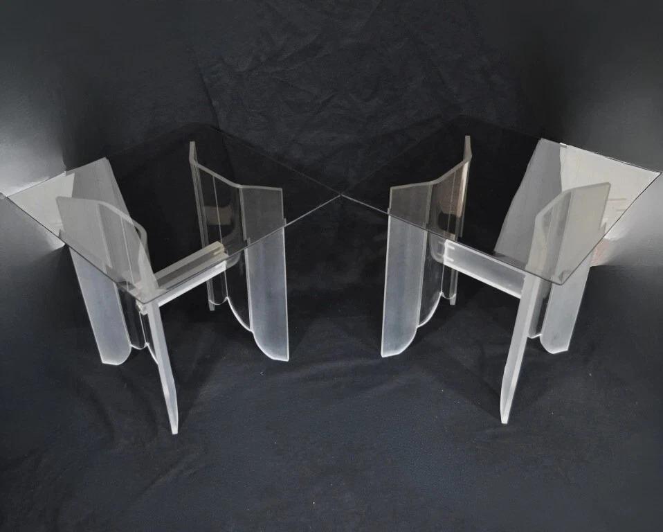 Unknown Vintage Mid Century Modern Frosted Lucite & Glass Butterfly End Tables - a Pair For Sale