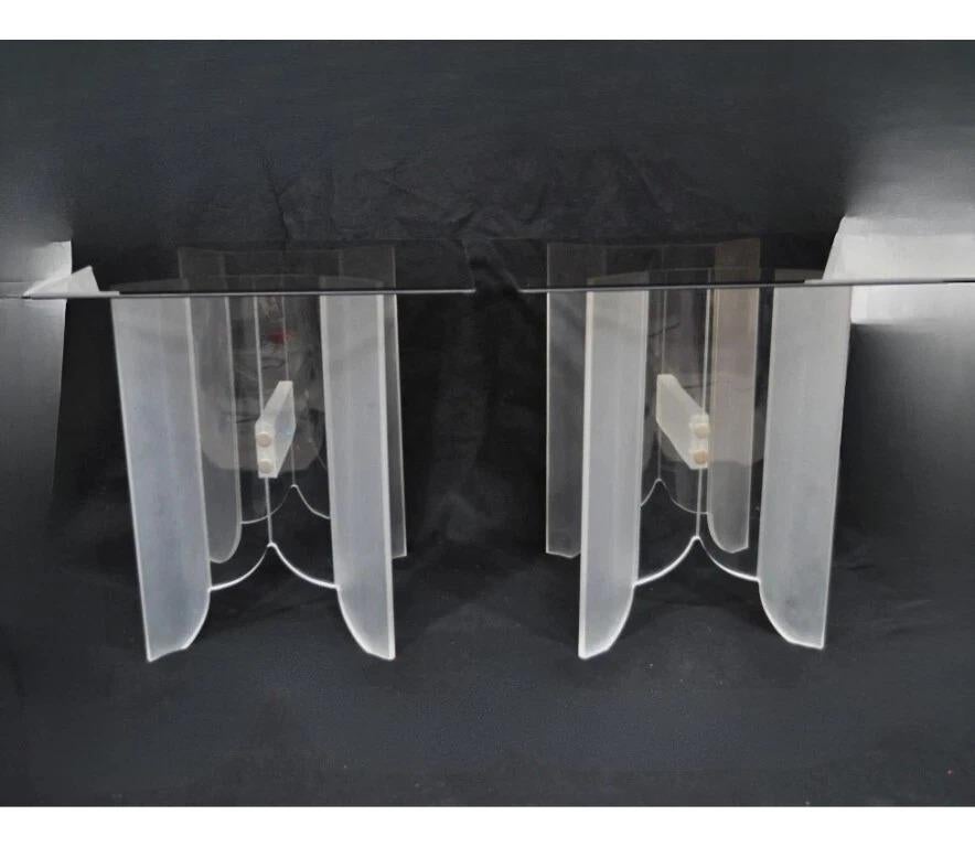 Vintage Mid Century Modern Frosted Lucite & Glass Butterfly End Tables - a Pair For Sale 3