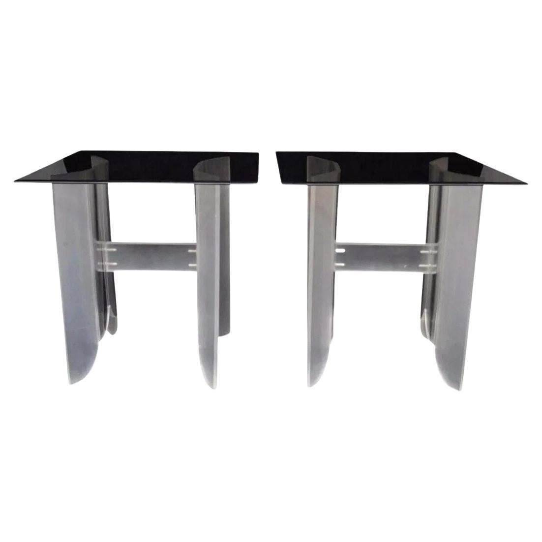 Vintage Mid Century Modern Frosted Lucite & Glass Butterfly End Tables - a Pair For Sale