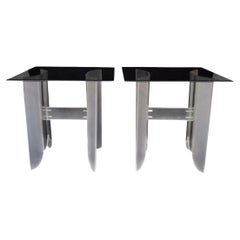 Vintage Mid Century Modern Frosted Lucite & Glass Butterfly End Tables - a Pair