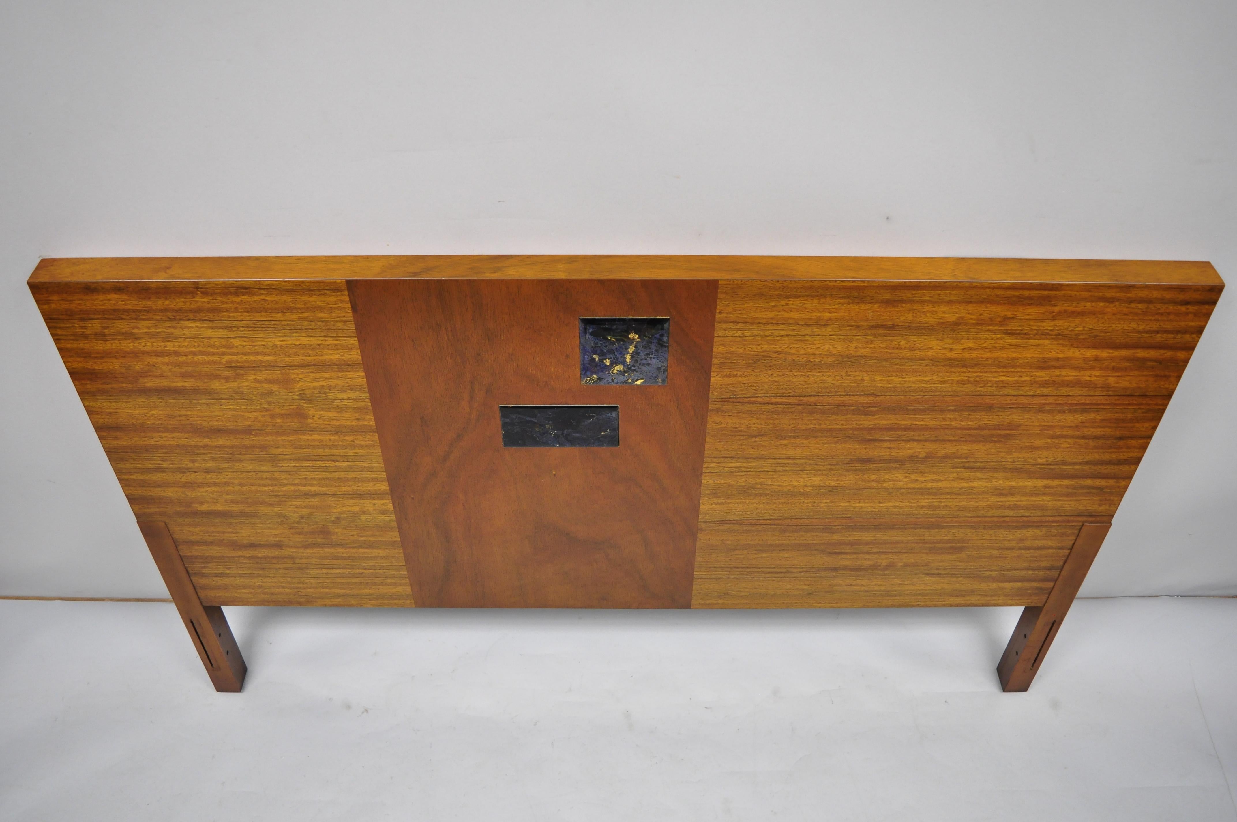 Vintage Mid-Century Modern Full Size Walnut and Tile Inlay Bed Headboard 2