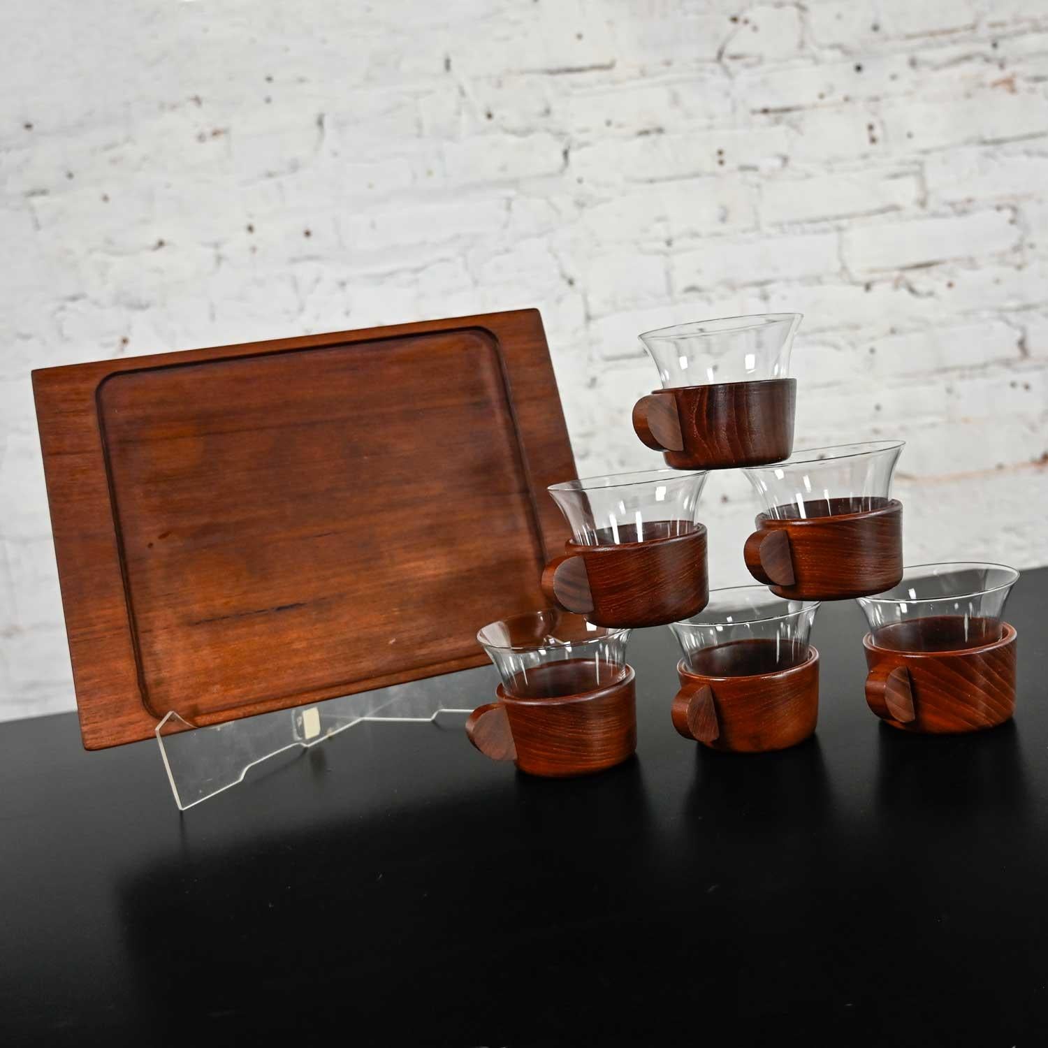 Vintage Mid-Century Modern Galatix Hand Made Burma Teak Tea Service Set 6 & Tray For Sale 5
