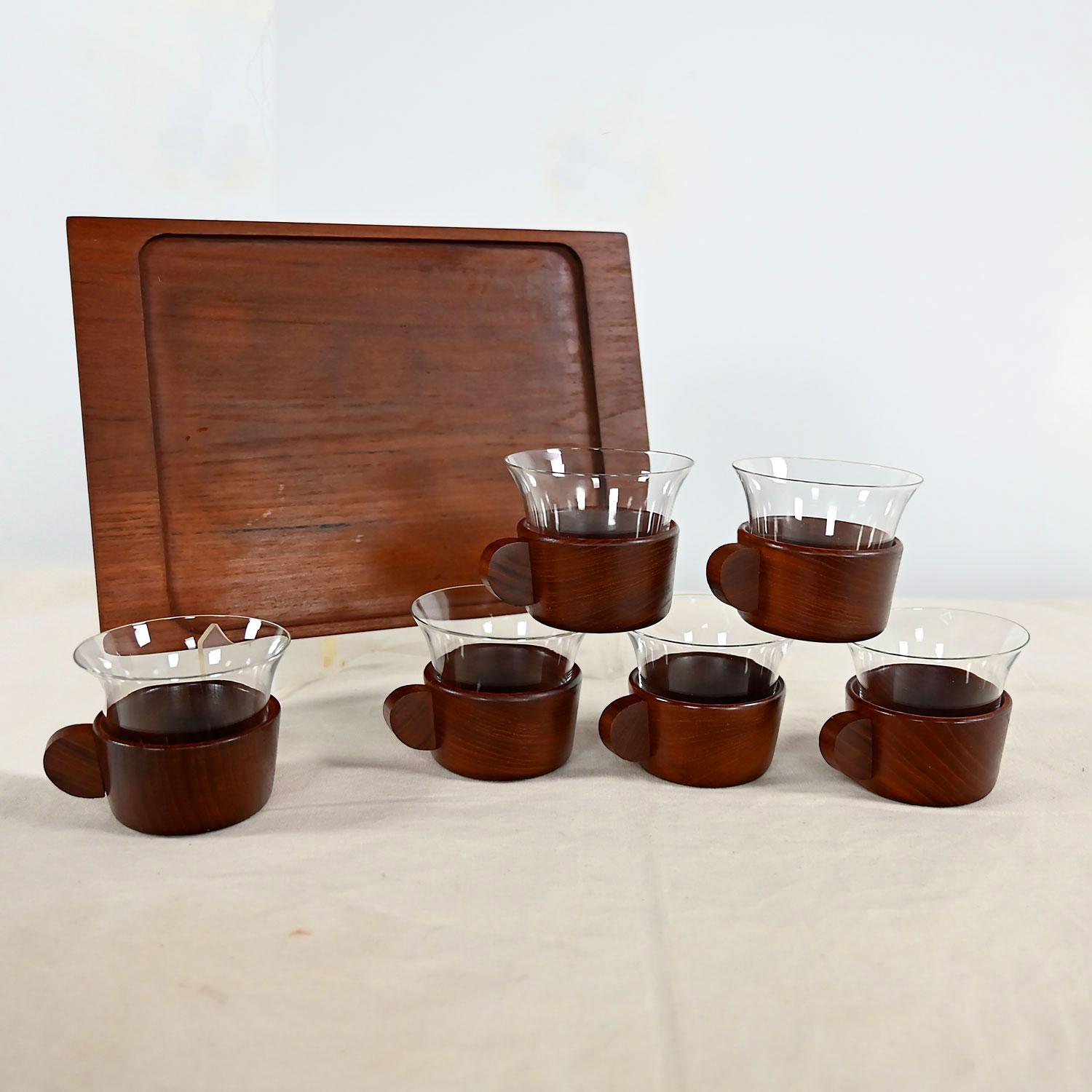 Vintage Mid-Century Modern Galatix Hand Made Burma Teak Tea Service Set 6 & Tray en vente 10