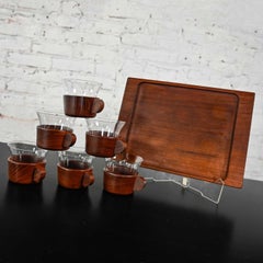 Vintage Mid-Century Modern Galatix Hand Made Burma Teak Tea Service Set 6 & Tray