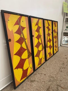 Vintage Mid-Century Modern Geometric Wall Panels, Set of Four, Abstract wall Art