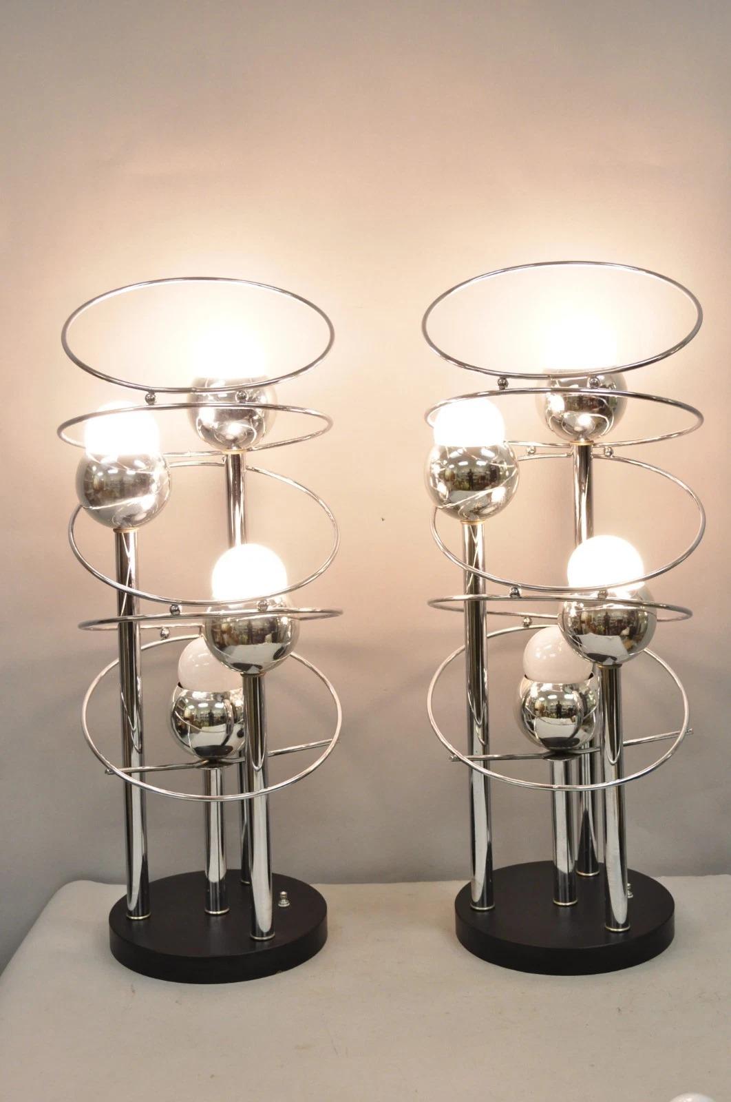 Vintage Mid Century Modern George Kovacs Spiral Chrome Ball Table Lamps - a Pair For Sale 6