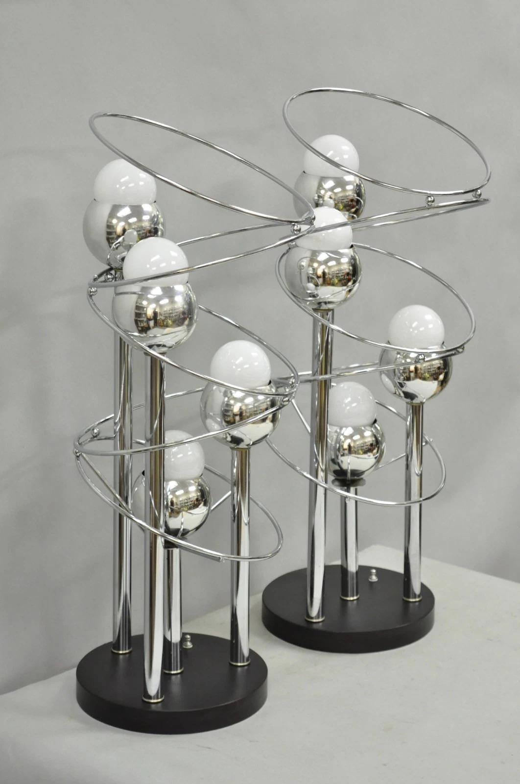 Mid-Century Modern Vintage Mid Century Modern George Kovacs Spiral Chrome Ball Table Lamps - a Pair For Sale