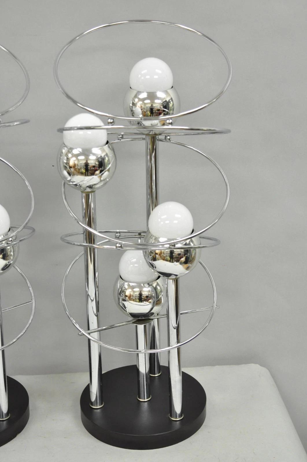Vintage Mid Century Modern George Kovacs Spiral Chrome Ball Table Lamps - a Pair In Good Condition For Sale In Philadelphia, PA