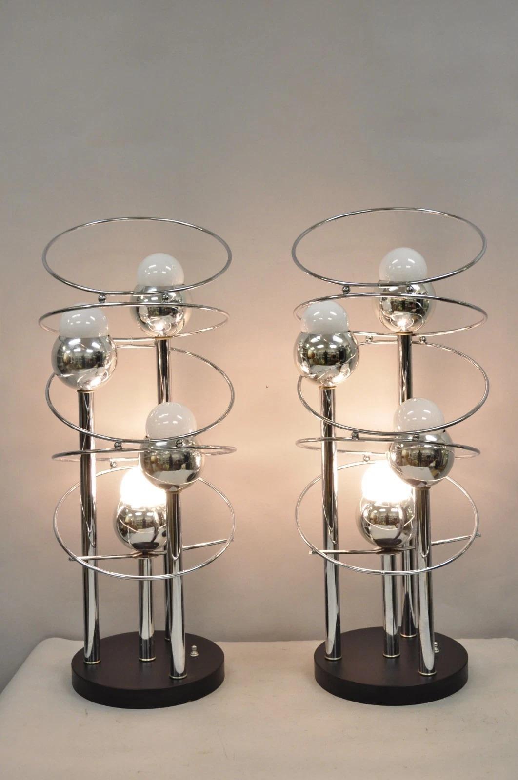 Vintage Mid Century Modern George Kovacs Spiral Chrome Ball Table Lamps - a Pair For Sale 1