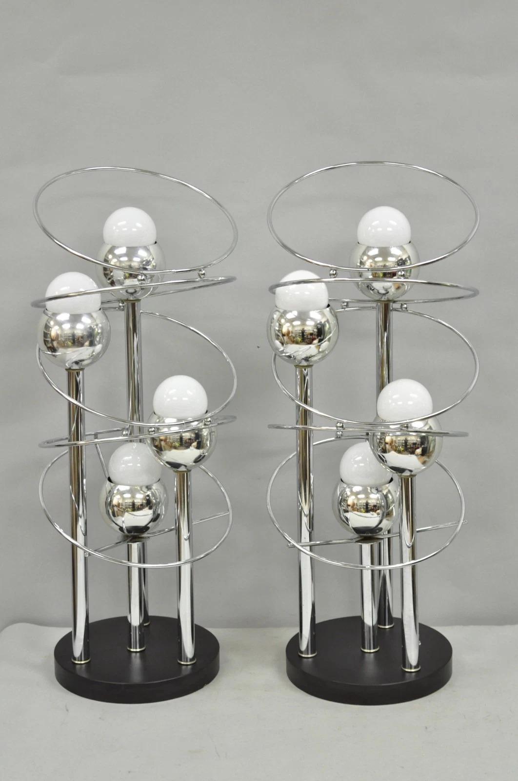 Vintage Mid Century Modern George Kovacs Spiral Chrome Ball Table Lamps - a Pair For Sale 2