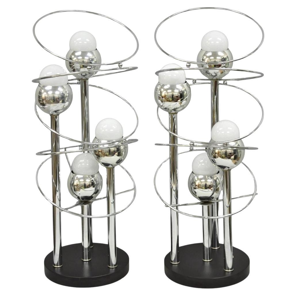 Vintage Mid Century Modern George Kovacs Spiral Chrome Ball Table Lamps - a Pair For Sale