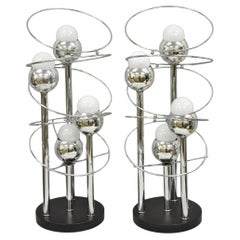 Vintage Mid Century Modern George Kovacs Spiral Chrome Ball Table Lamps - a Pair